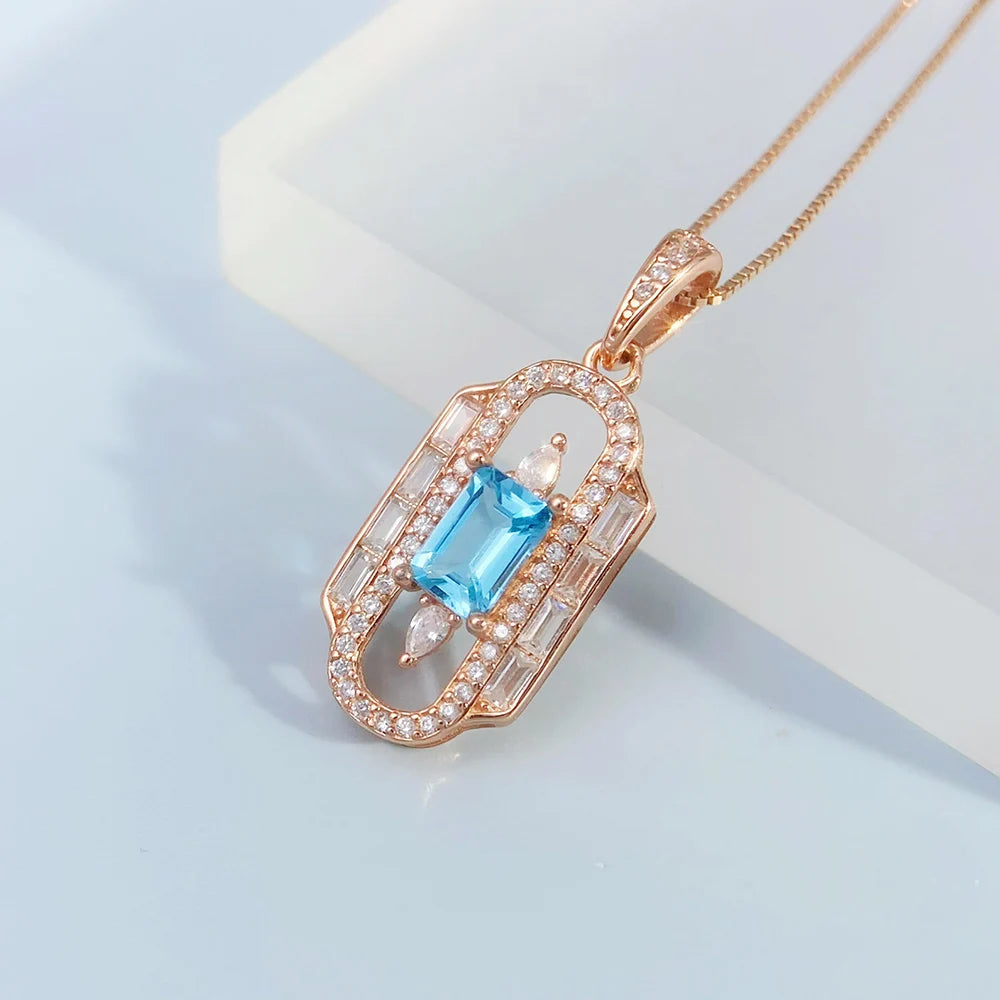 Gioiellieri Real Swiss Blue Topaz Pendant with 925 Sterling Silver for Women Natural Blue Gemstone December Birthstone Fine Jewelry Modern