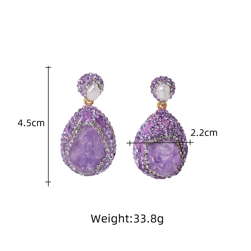 GLSEEVO Natural Amethyst Zircon Inlaid Pendant Earrings Korean Style Women Luxury Jewelry Fashion Ladies and Girls Gift GE1577