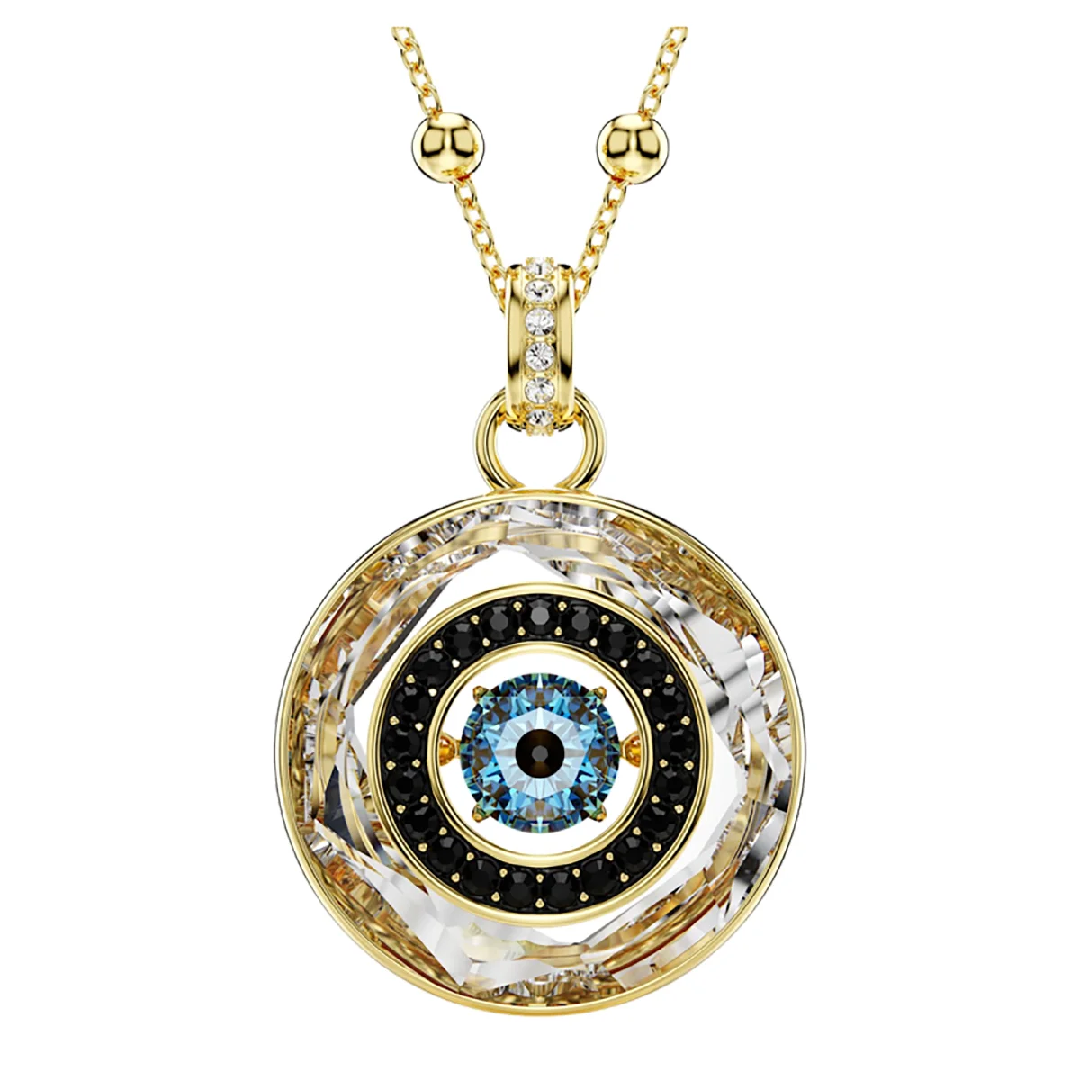 S&S Dainty Sparkling Blue Crystal Eye Necklace, Multitone Metal Layered Eye Charm Pendant Daily Ladies Fashion Jewelry