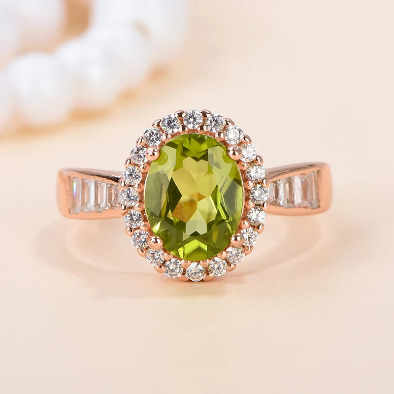 Gioiellieri New Design Engraved 925 Sterling Silver Oval Cut Natural Peridot Custom Wreath Women Rings