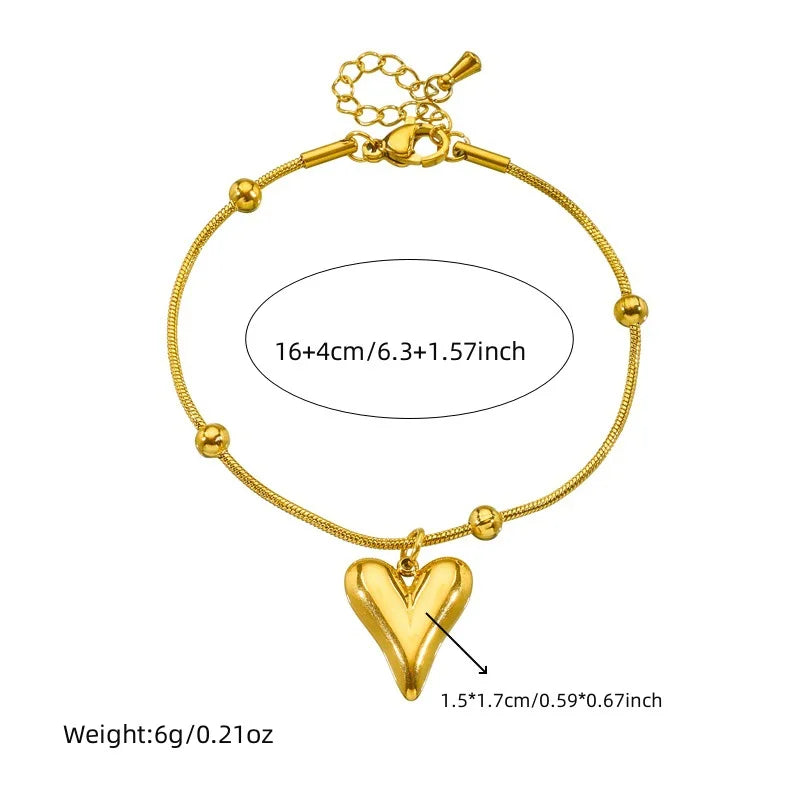 Gold Heart Necklace, Earrings & Bracelet Jewellery Set | Classic Everyday Fashion Set