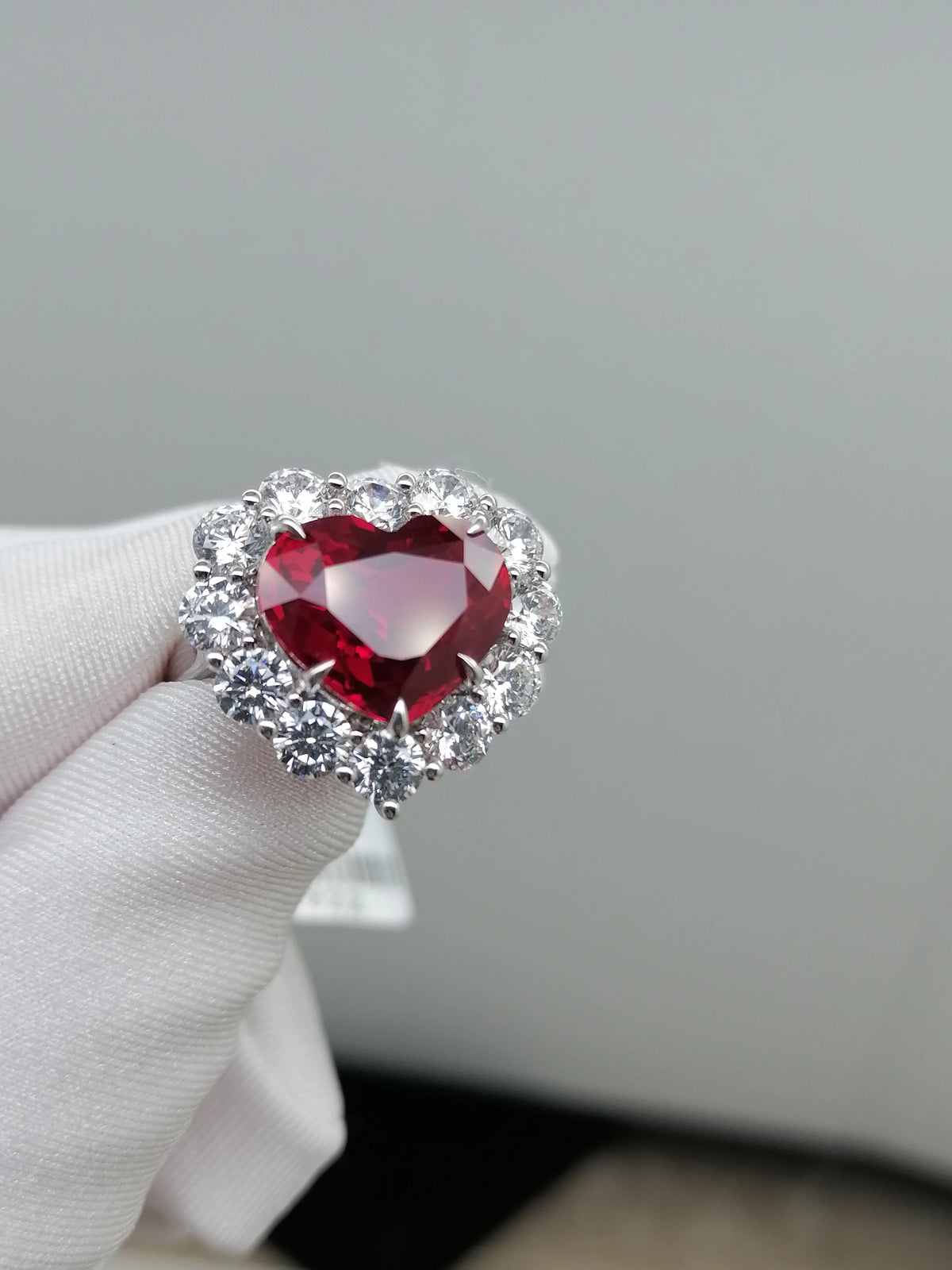 Gemfiori Lab Grown Ruby Heart Cut Engagement Ring Sterling Silver 925 Rhodium Plated Prong Setting Vintage Style Wedding Anniversary