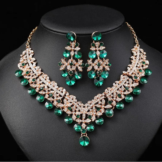 Crystal Flower Necklace & Earrings Jewellery Set | 6 Colours Bridal Evening Fashion Set