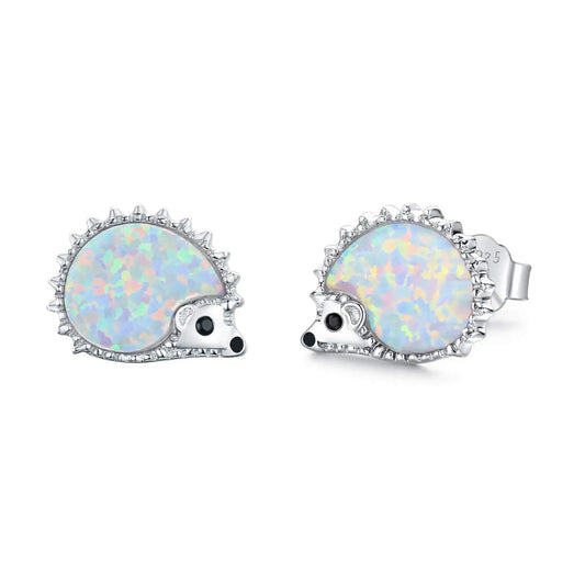 Whimsical Hedgehog Opal Stud Earrings - Iridescent Opal Body & CZ Spike Detail | Cute Daily Jewelry Bulk Gifts