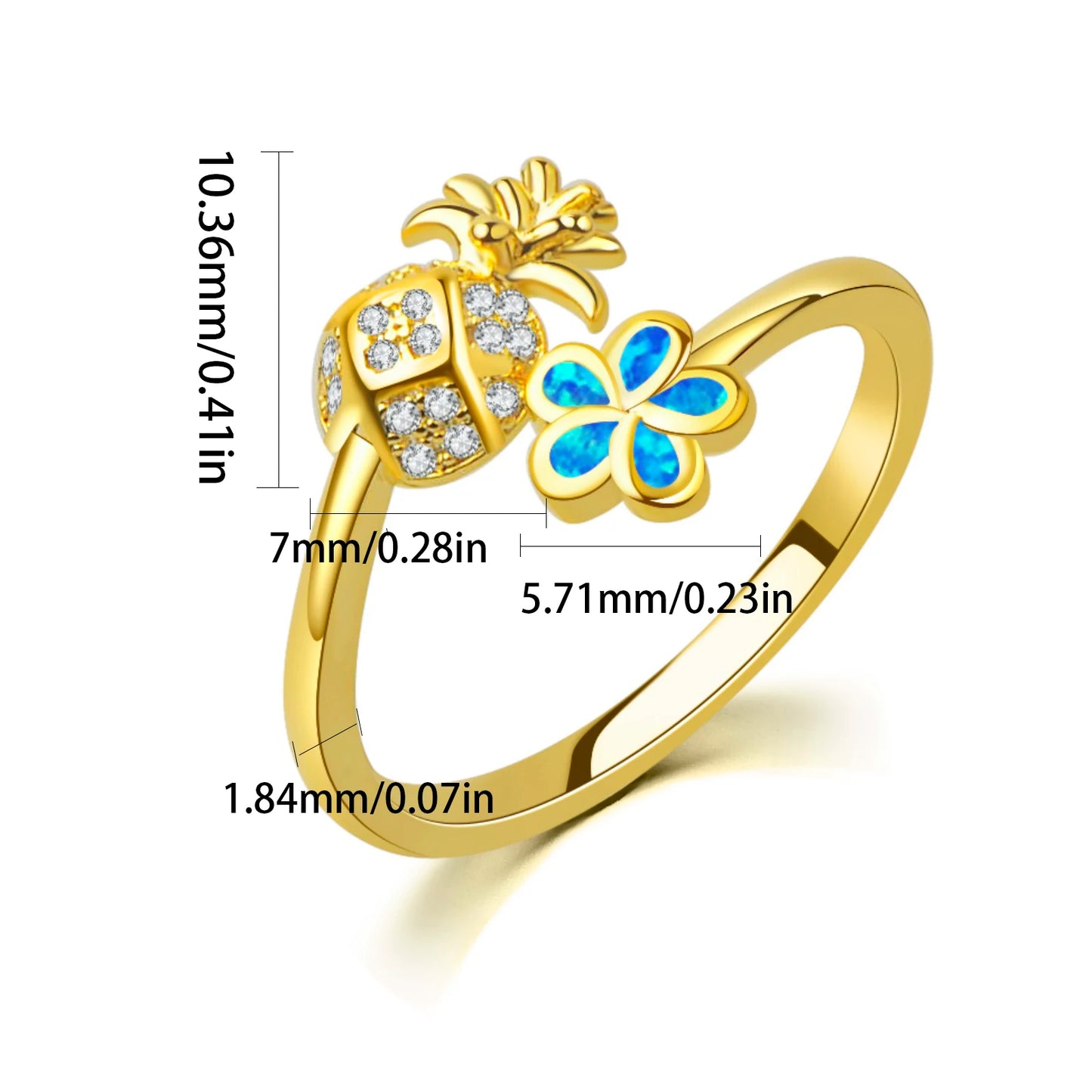 Hawaiian Pineapple Flower Opal Brass Modern Bohemian Design Ring