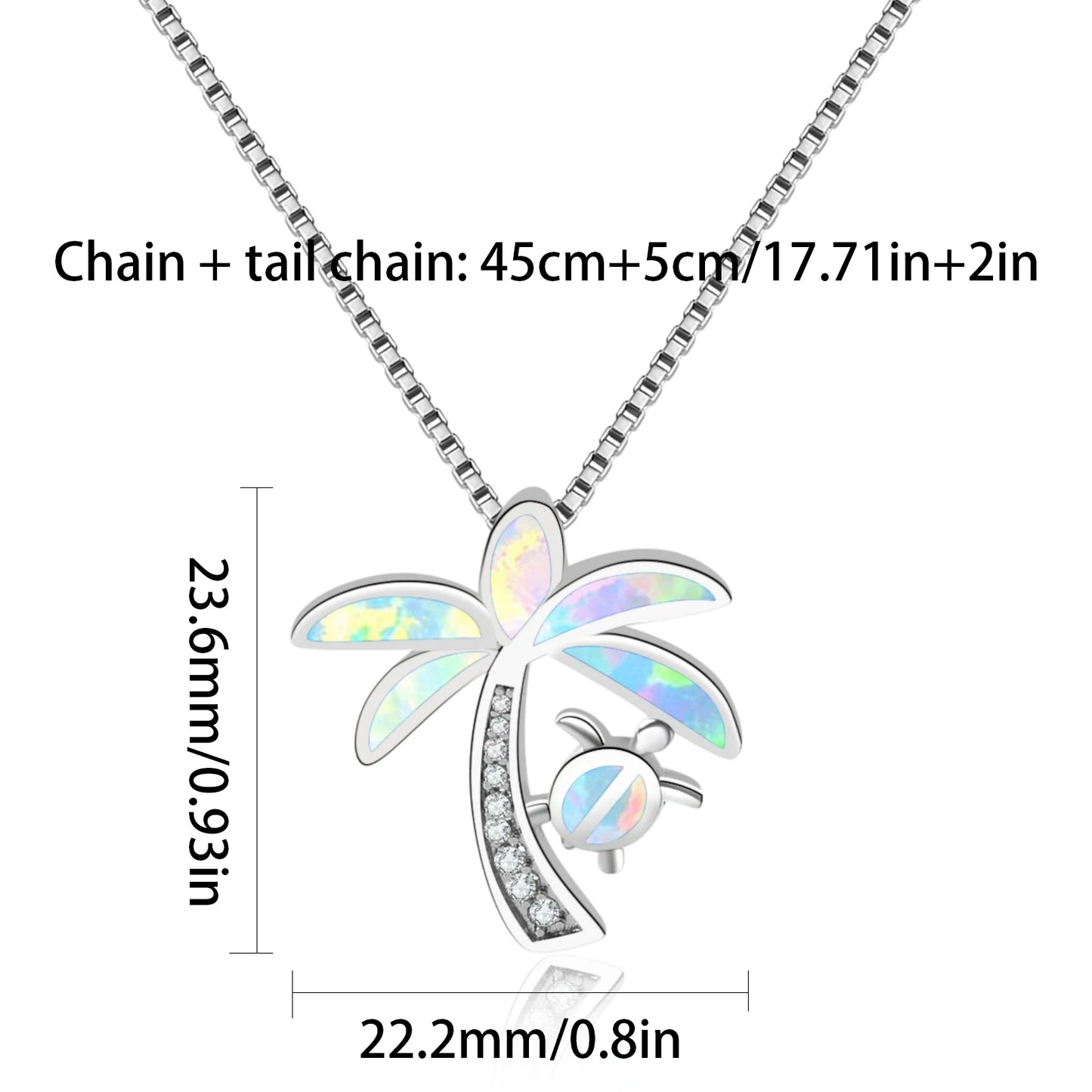 Aobao Coconut Tree Silver Plated Copper Alloy Minimalist Geometric Opal Lab Created Lariat Necklace for Women