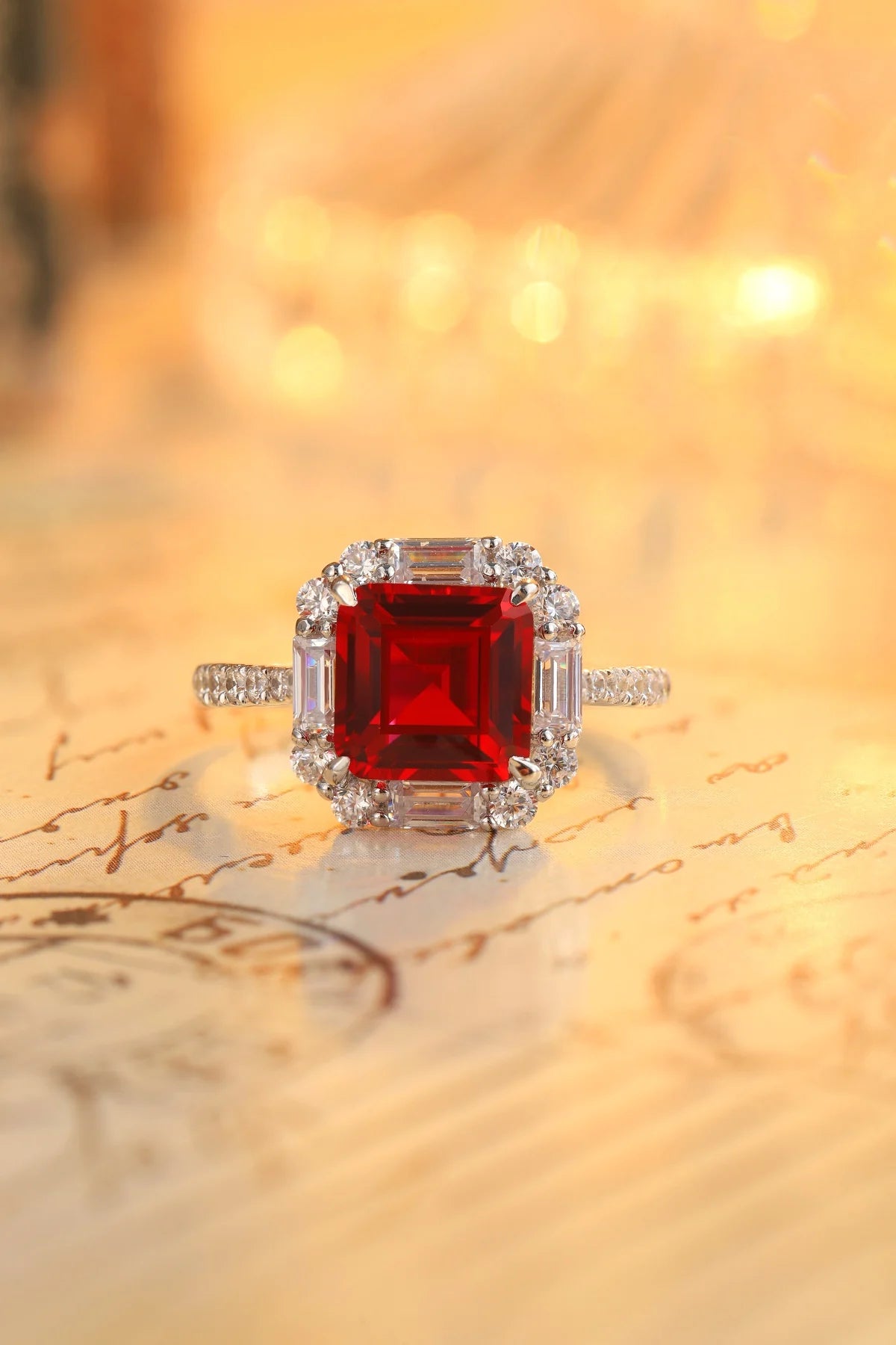 Gemfiori S925 Silver Cultivated Ruby Ring Main Stone: 3.54CT Side Stones: 0.5CT Weight: 3.73g