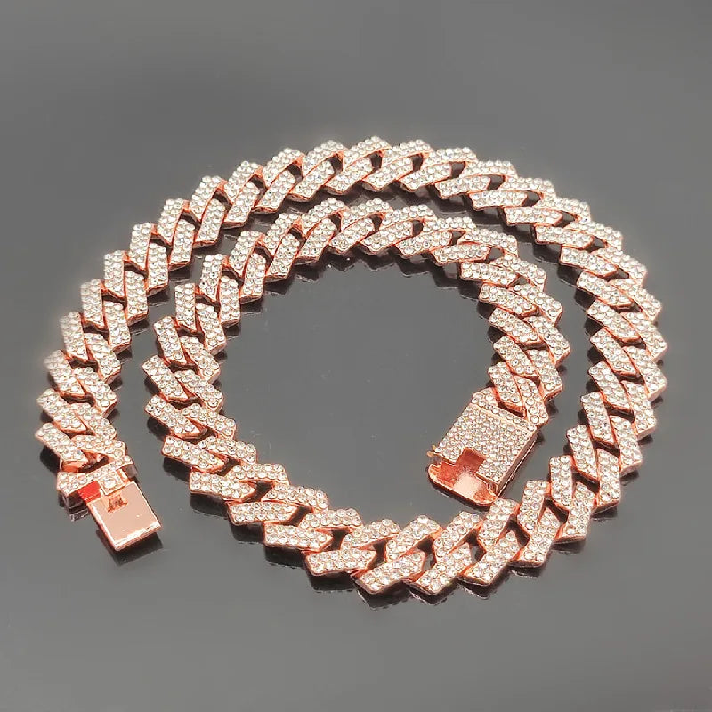 BiG-BOSS Men's Accessories Diamond Pink Full Diamond Hip Hop Cuban Chain Necklace