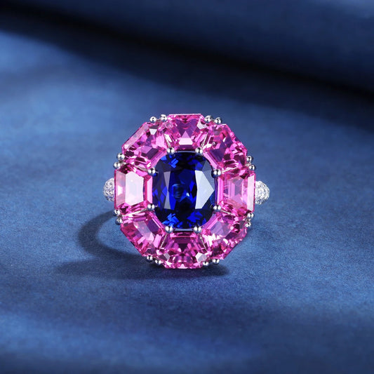 Gemfiori Luxury Lab Grown Sapphire Gemstone Sterling Silver Rings Synthetic Secondary Jewelry Certified Ring