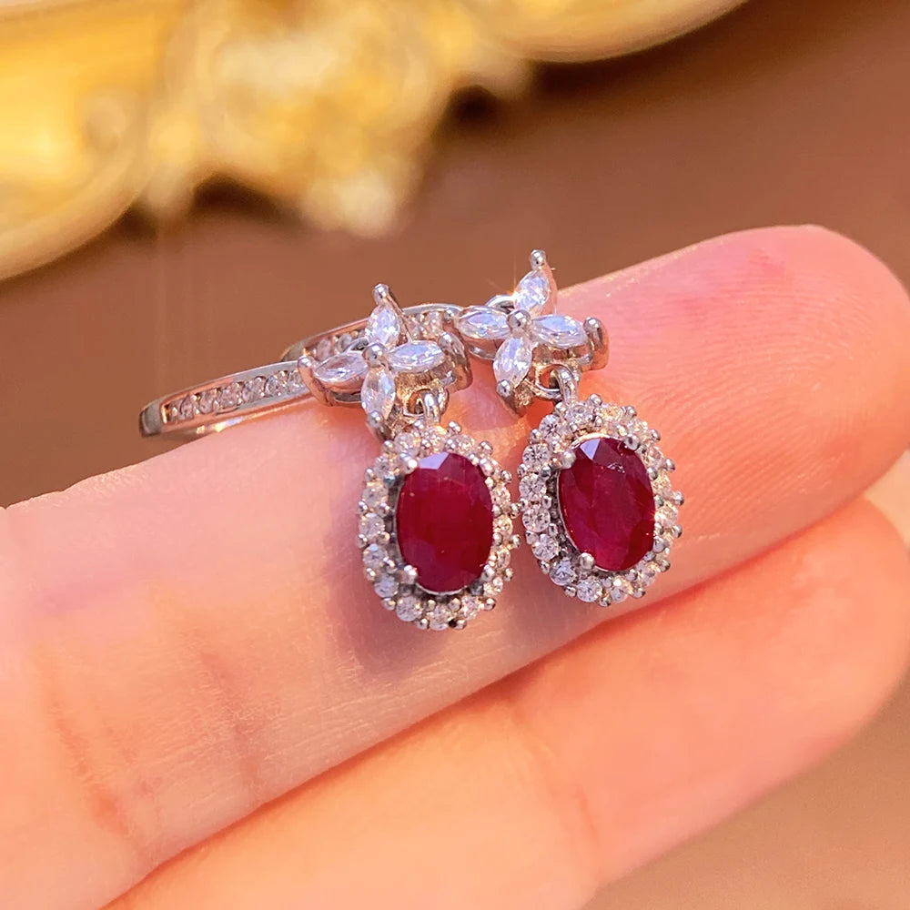Gioiellieri Luxury Natural Red Ruby Earrings 925 Sterling Silver Wedding Party Gift Fine Jewelry