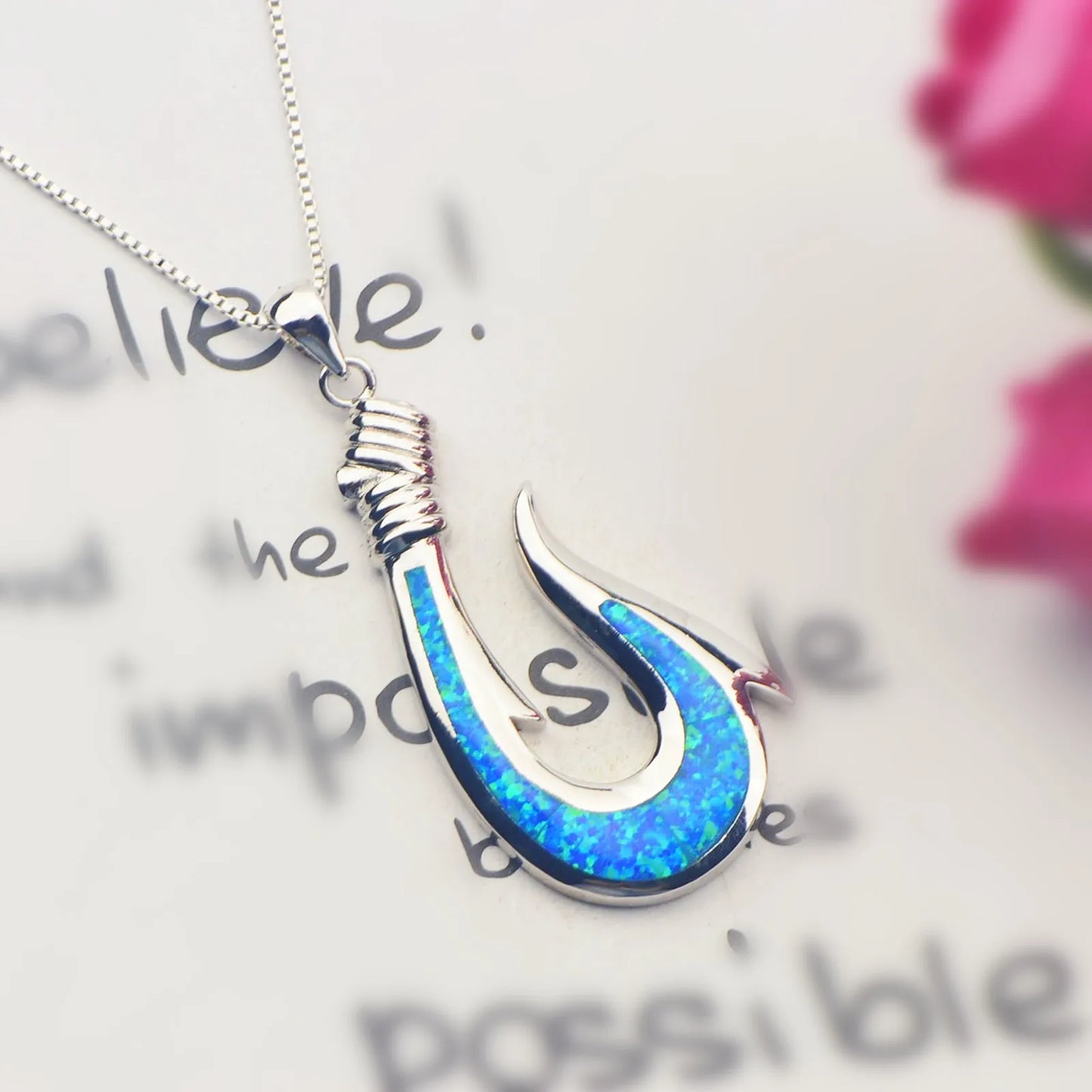 Aobao  Opal Necklace New  Opal Fish Hook Pendant Fashion Colored Gem Jewelry Wholesale