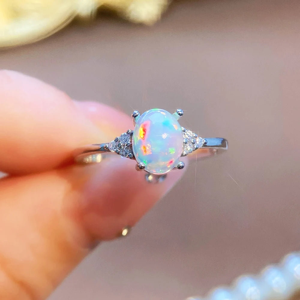 Gioiellieri High Quality Natural White Oval Cut Opal Luxury Ring Pendant Set 925 Sterling Silver Women's Jewelry