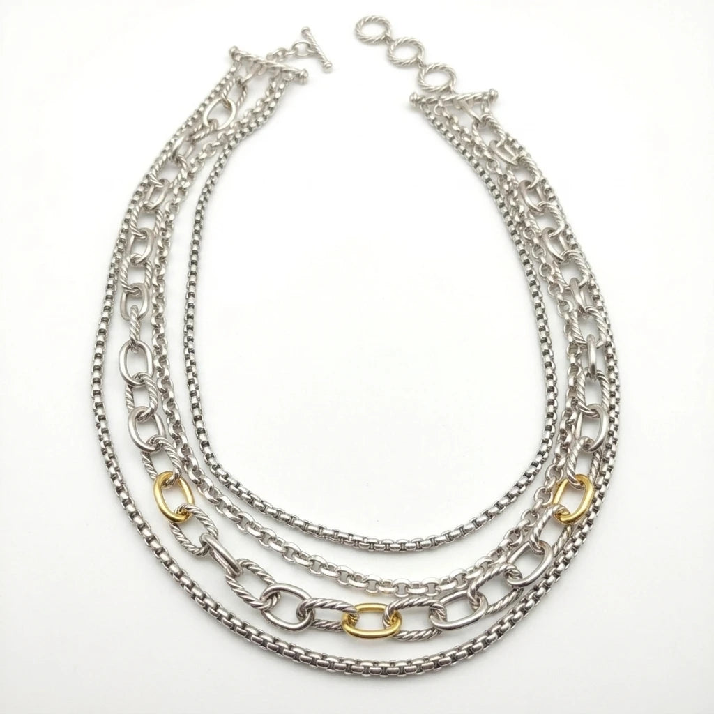 REDheart DY High-Quality Silver-Plated 29mm Multi-Chain Diamond Necklace. Gold-Plated Diamond Necklace. Jewelry .