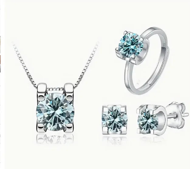 S&S 925 Silver Moissanite Cross Jewellery Set | Necklace, Earrings & Ring | Multi-Colour