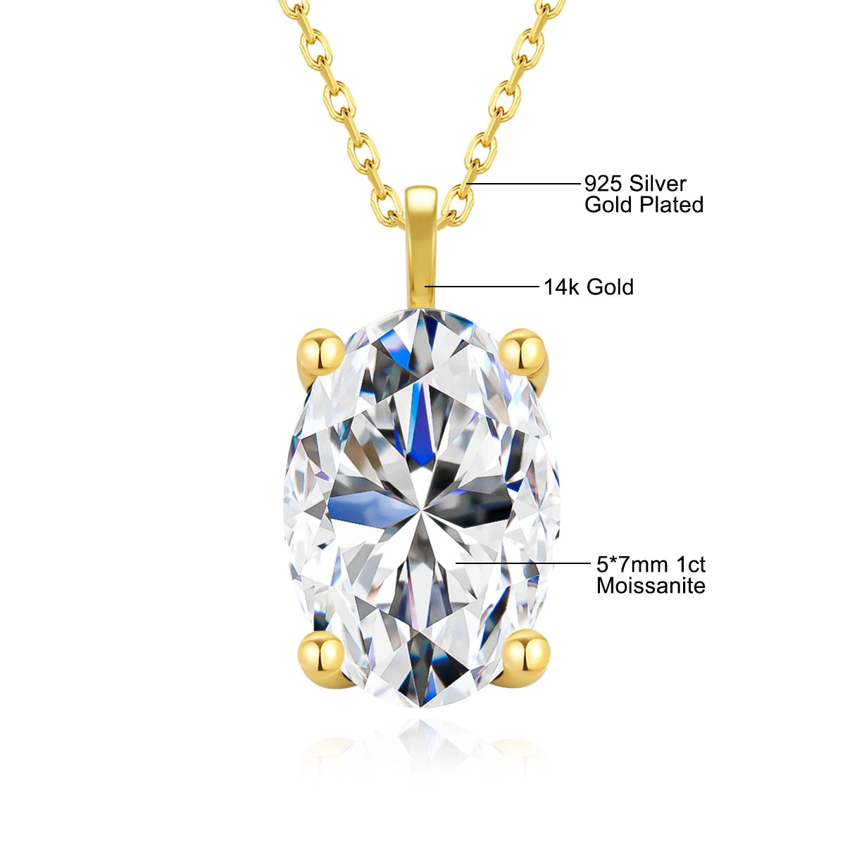 Gioiellieri Luxury Gold Jewelry Supplier Woman Mother's Day Gift Hollow 14K Gold 1ct 2ct 3ct Oval Moissanite Diamond Pendant