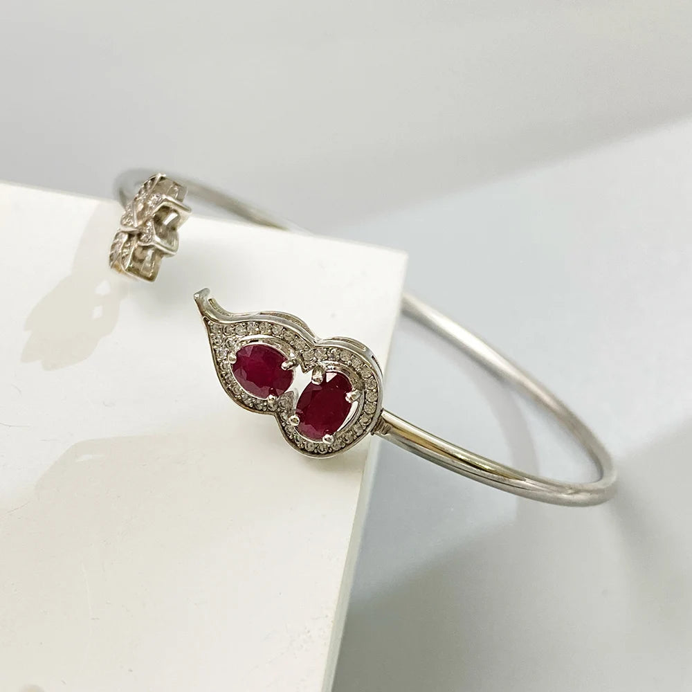 Gioiellieri Natural Ruby Bracelet with S925 Sterling Silver for Women Elegant Red Gemstone Jewelry Healing Crystal Bangle Anniversary Gift