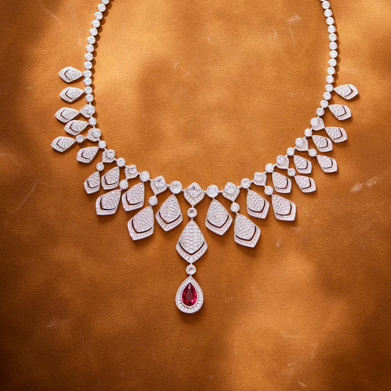 Luxury Jewelry, Banquet, Wedding, Necklace and Earring Set of Brass Gold-plated Colored Zircon Stones