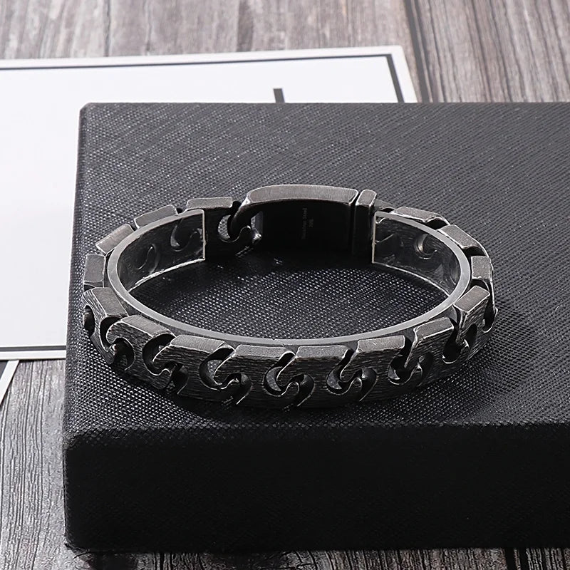 KALEN Men 220mm Silver/Grey Punk Stainless Steel Links Bracelet