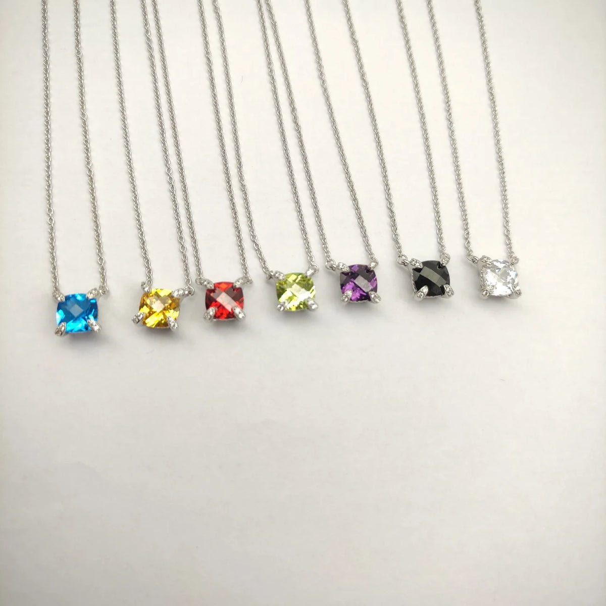 Gemfiori DY High-Quality Silver-Plated 8mm Four-Prong Diamond Necklace. Gold-Plated 8mm Colored Gemstone Necklace. Jewelry.