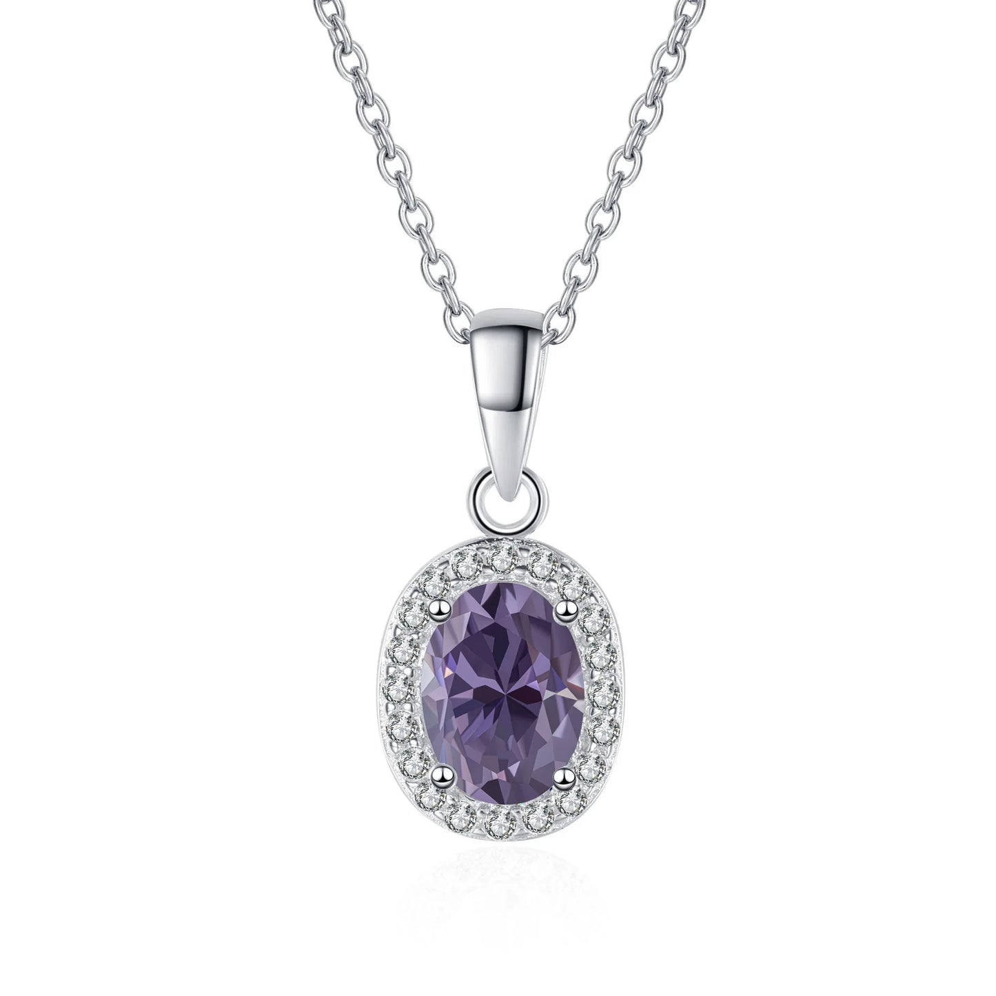 Fine Jewelry 925 Sterling Silver Bezel Set Oval Cut 3 Carat Colorful Moissanite Diamond Halo Pendant Necklaces Women