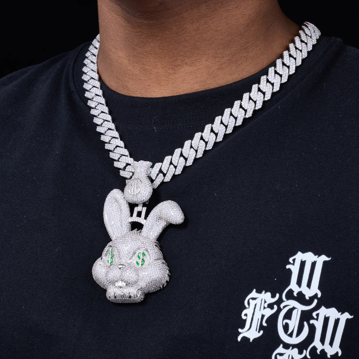 Luxury Iced Out Money-obsessed Rabbit Pendant Hip Hop Jewelry Gold Plated Brass AAAAA CZ Diamond Money Bag Bail Cartoon Pendant