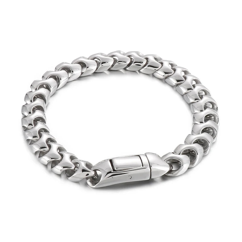 VIKING Mens Hip-Hop Snake Bone Link Bracelet – Silver Stainless Steel