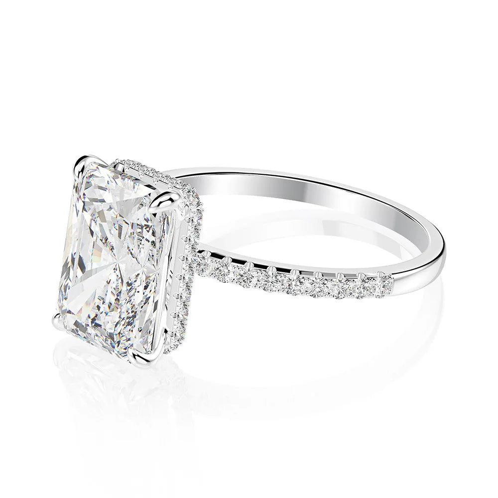 Silverelli | 925 Silver High Carbon Diamond Emerald Cut Ring | Water Drop | Platinum Plated