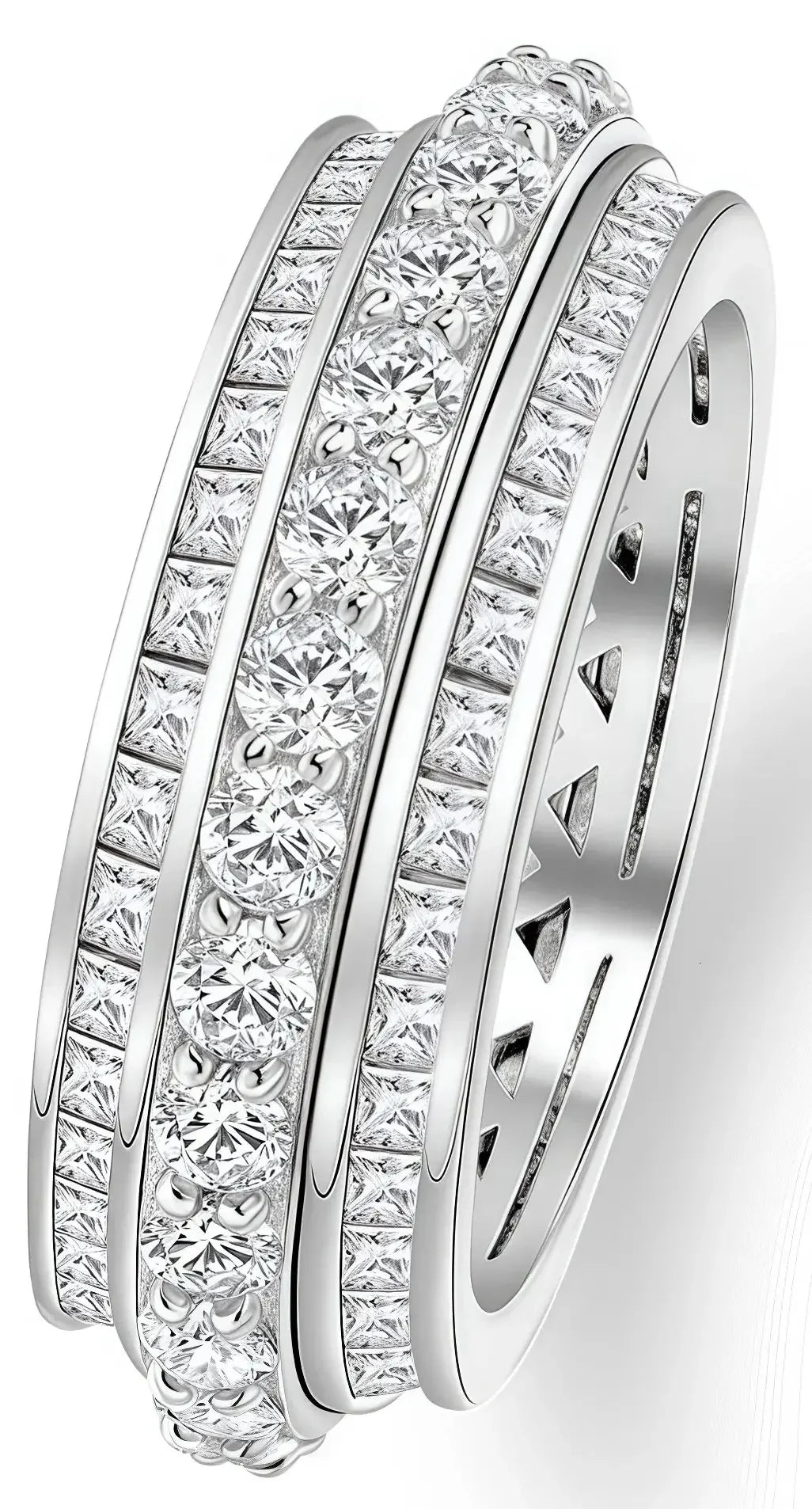 MUSHAN Jewelry Factory 925 Sterling Silver Round Ring Wedding Bands 1.5mm Rotatable High Carbon Diamond Fine Rings for Women