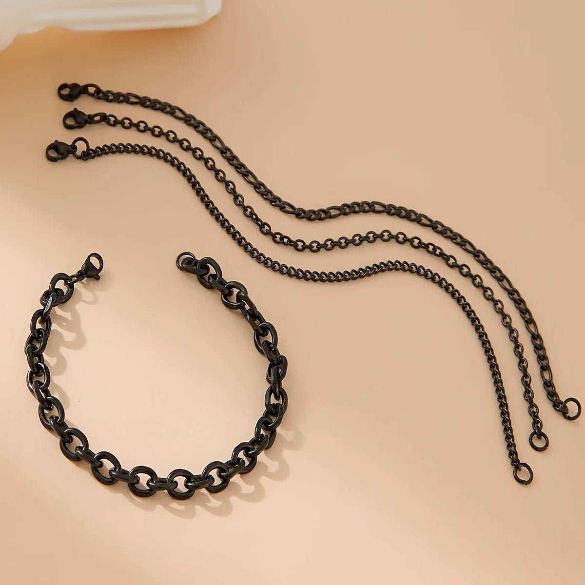 REBEL Black Figaro & Cuban Four-Bracelet Set