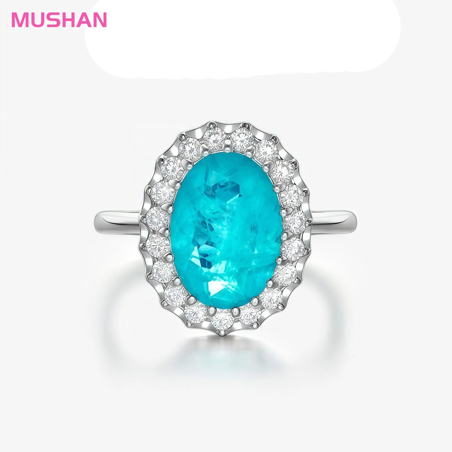 MUSHAN Luxury 925 Sterling Silver Pave Setting High Carbon Diamond Rings for Women Paraiba Wedding Party Jewelry