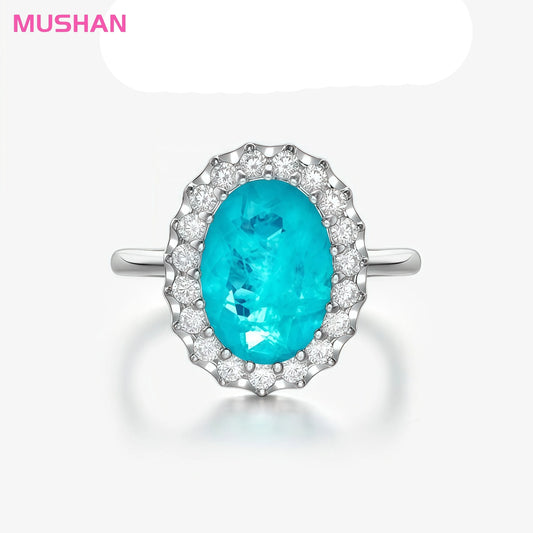 MUSHAN Luxury 925 Sterling Silver Pave Setting High Carbon Diamond Rings for Women Paraiba Wedding Party Jewelry