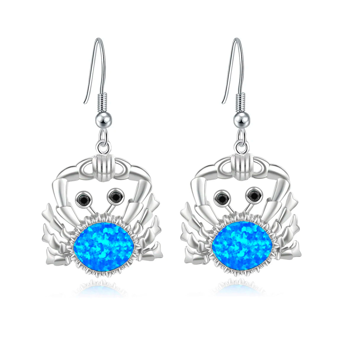 Whimsical Crab Opal Drop Earrings - Blue Fire Opal Center & Playful Seafood Design | Beach-Chic Daily Jewelry Bulk Gifts