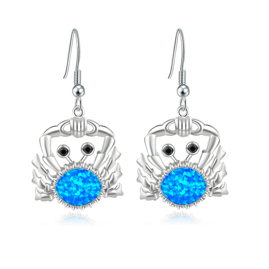 Whimsical Crab Opal Drop Earrings - Blue Fire Opal Center & Playful Seafood Design | Beach-Chic Daily Jewelry Bulk Gifts