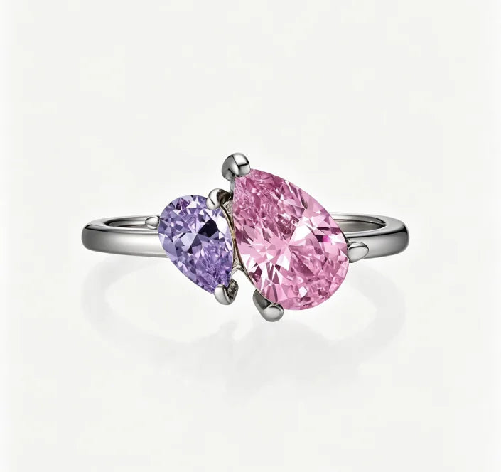 Birthstone Ring for Women Zirconia Toi Et Moi Ring 12 Colors Waterproof Skin-Friendly Gold Plated Steel Custom Anniversary Gift