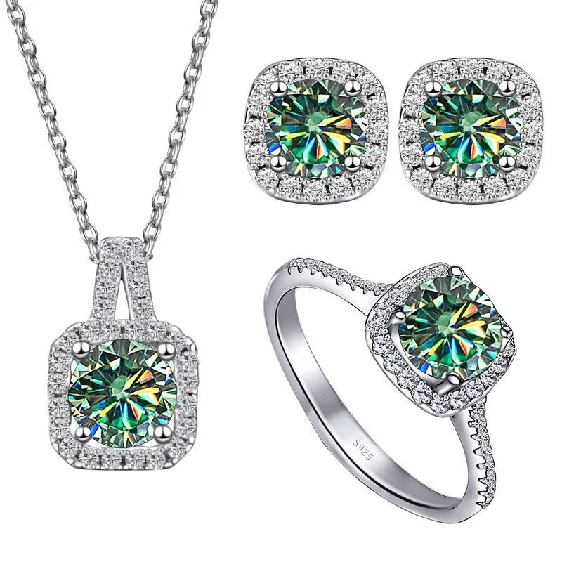 Fancy Style 925 Silver Jewelry Set with 1ct Color Moissanite Pendant  Ring Earring Factory Wholesale Price