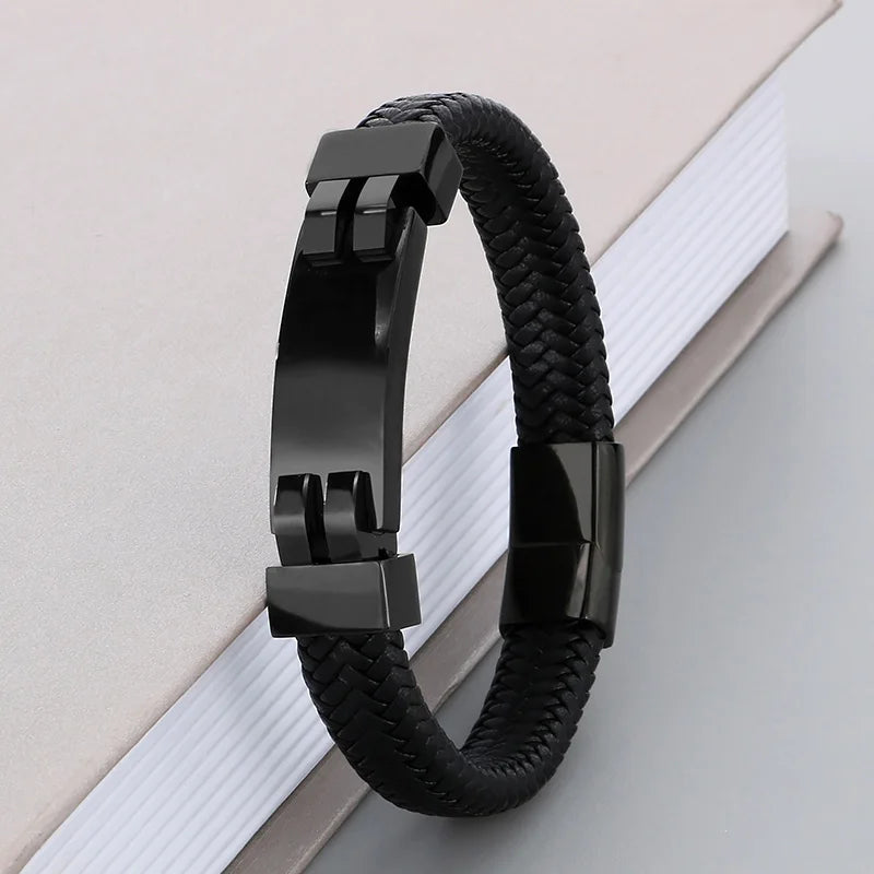 REBEL 210mm Vintage Premium Stainless Steel&Cowhide Leather Bracelet