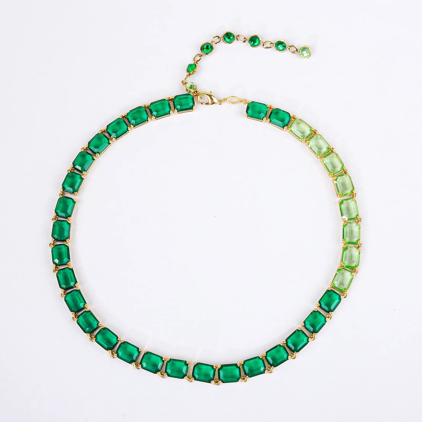 Fashion Women Jewelry Famous Brand Design Green Gradient Swarov Ski Crystal Tennis Chocker Necklace Earring Sets