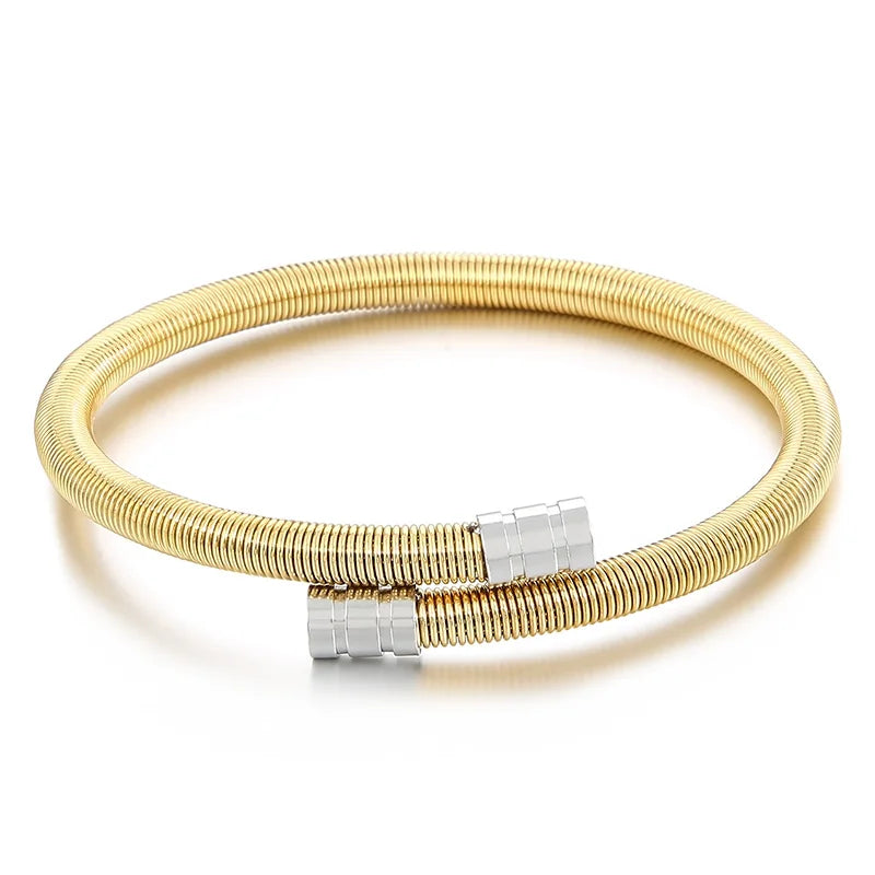 REBEL Unisex Gold/Silver/Black Stainless Steel Flexible Open Bangle Bracelet