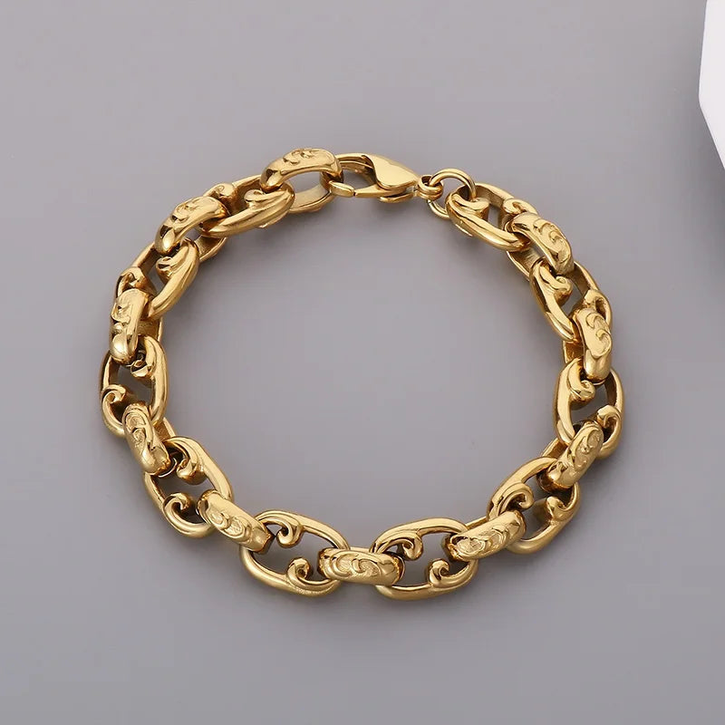KALEN 220mm Unisex Gothic Elements Punk Gold/Silver Stainless Steel Links Bracelet