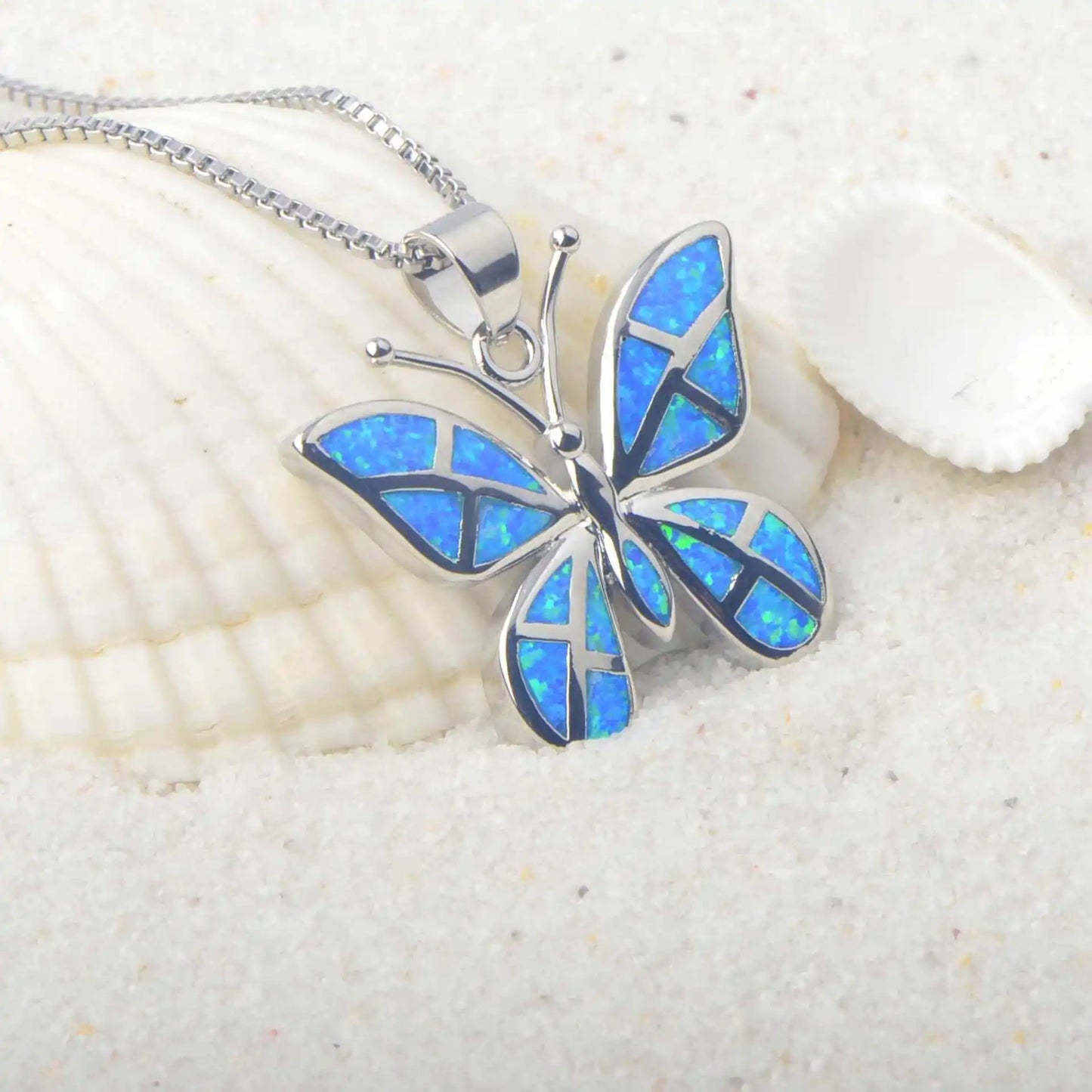 TikTok INS Wind Hawaii Beach Explosion Brass Opal Butterfly Pendant Necklace Cute Style Children's Wholesale Inlaid Charms