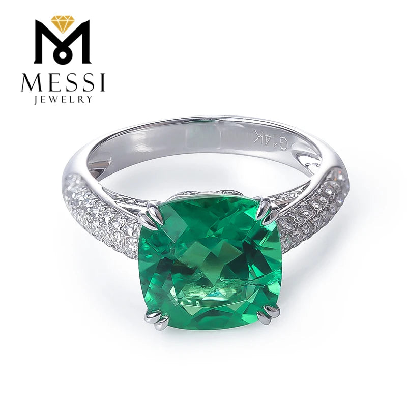 Gemfiori Messi Jewelry Price 14k 18k White Gold 4ct Radiant Cut Lab Created Emerald Engagement Ring Jewellery for Women