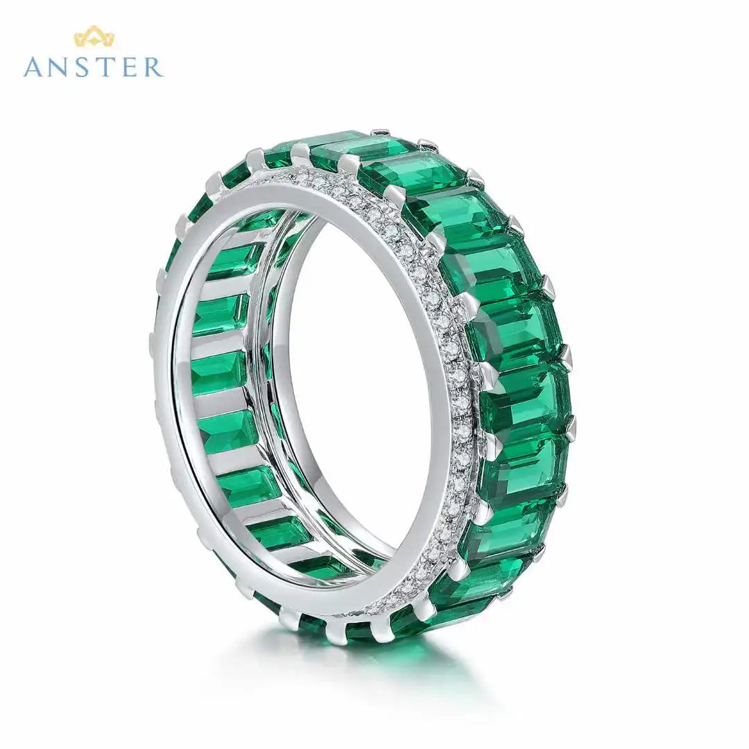 Gemfiori Anster Classic 925 Sterling Silver Men's Ring Lab Grown Emerald Cut Ring 5CT Jewelry Charm Ring for Gift Party Anniversary