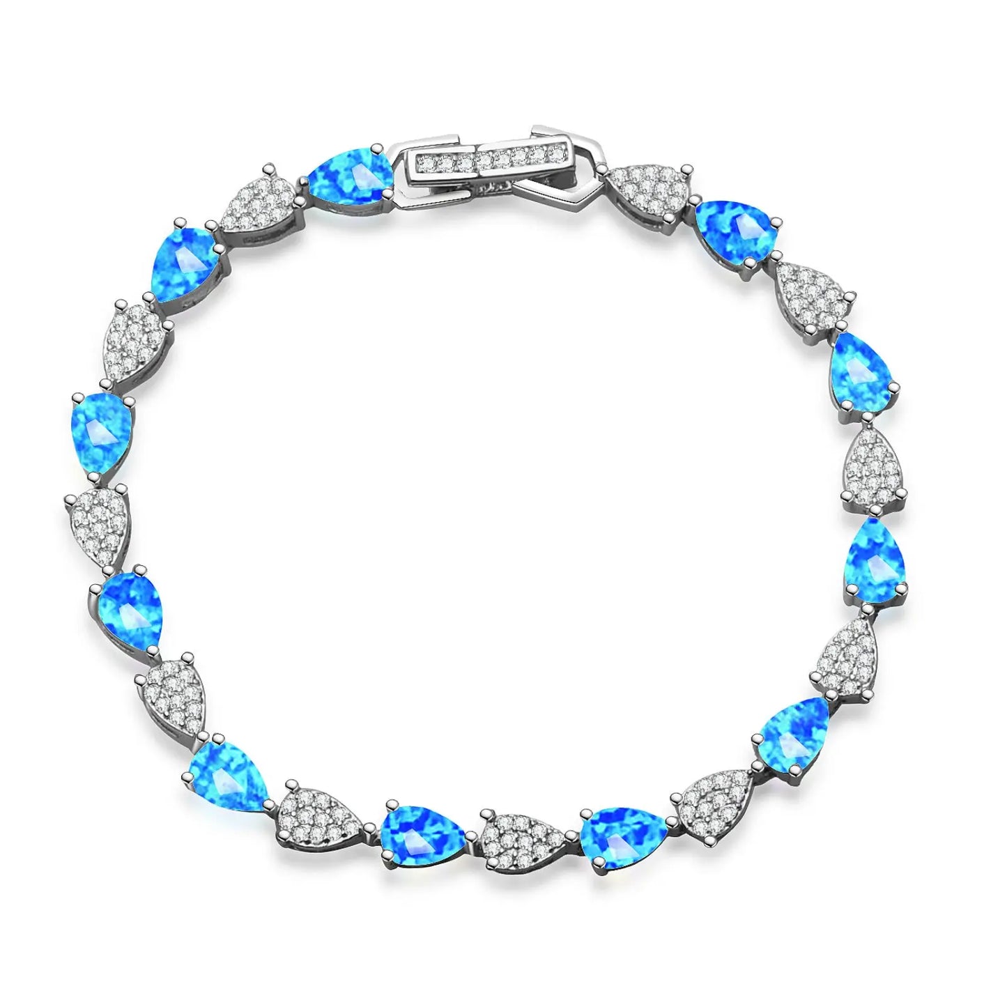 Iridescent Opal Teardrop Bracelet | Silver CZ Statement Jewelry