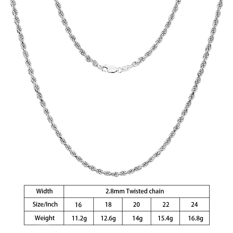 S&S 925 Sterling Silver Diamond Cut Rope Chain Necklace — S&S Collection