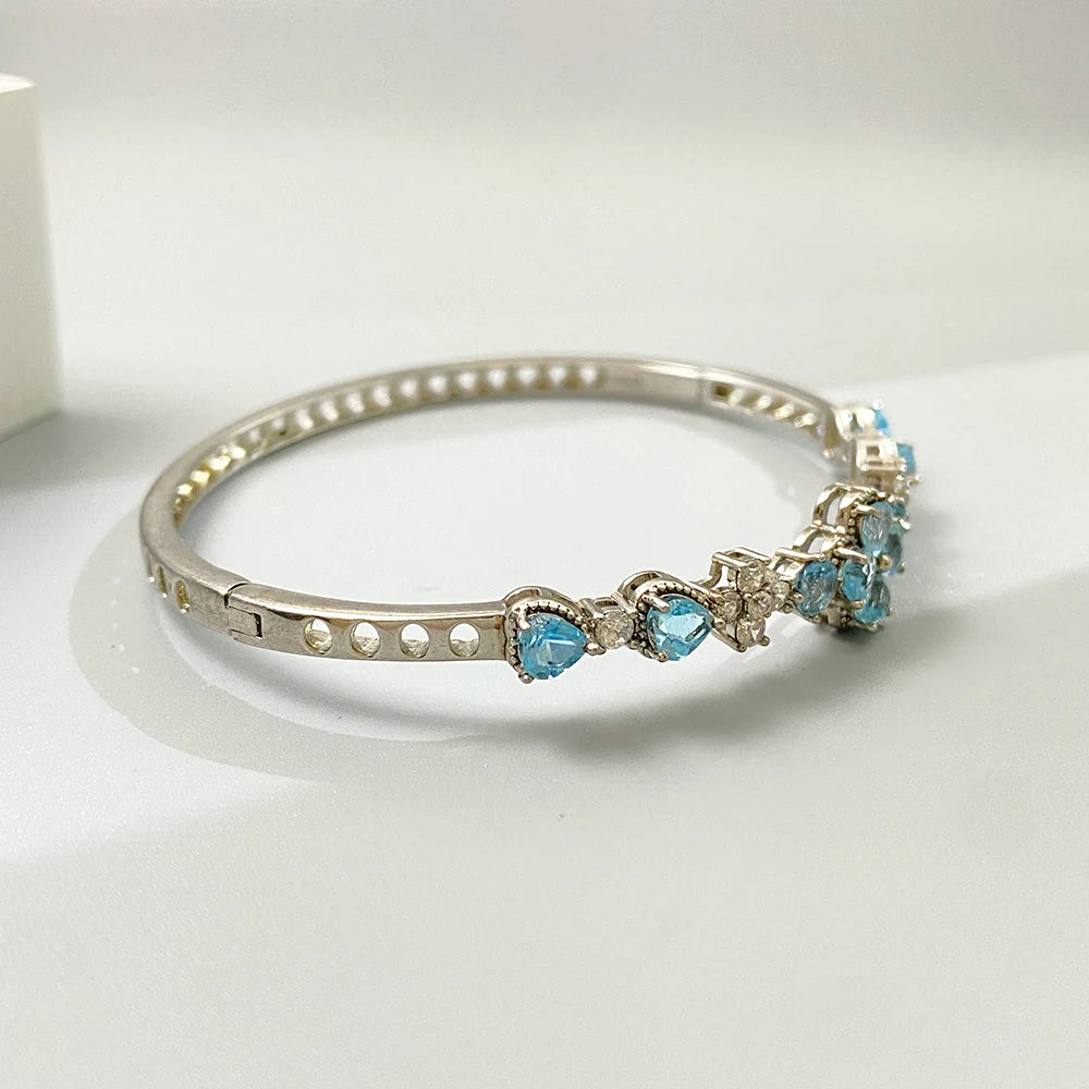 Gioiellieri Natural Topaz Bracelet with S925 Sterling Silver for Women Elegant Blue Gemstone Jewelry November Birthstone Healing Fine Gift