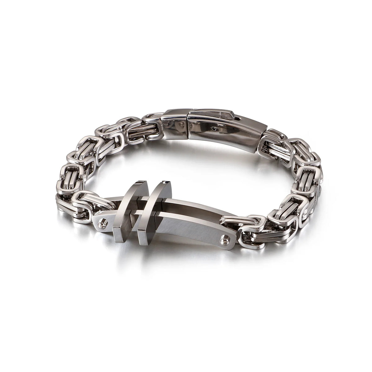 VIKING Christian Cross Byzantine Chain Bracelet – 316L Stainless Steel Men's Retro Bangle