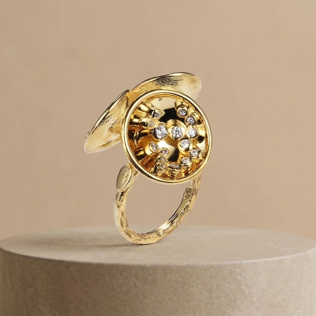 Wholesale Handmade Gold Plated 925 Sterling Silver Ring with White Rhinestone