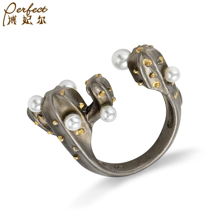 Recycled Premium Cute Cactaceae Shape Vintage Bold Sterling Silver Eternity Rings
