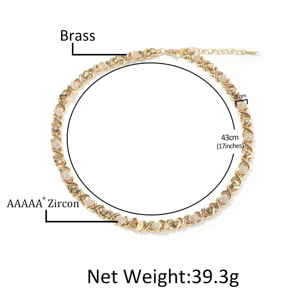Fashion Gold Plated XOXO Hip Hop Necklace for Men and Women Micro Paved Zircon Heart Charm Choker Necklace