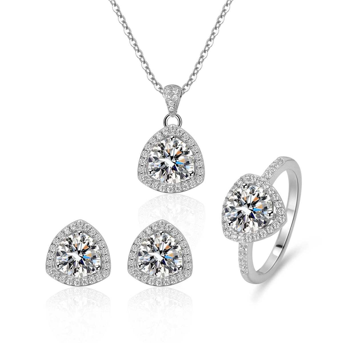 ArtistA 925 Sterling Silver Shiny CZ Fine Jewelry Sets Women Shiny Triangle 6A Zircon Earring Necklace Ring Parties Weddings